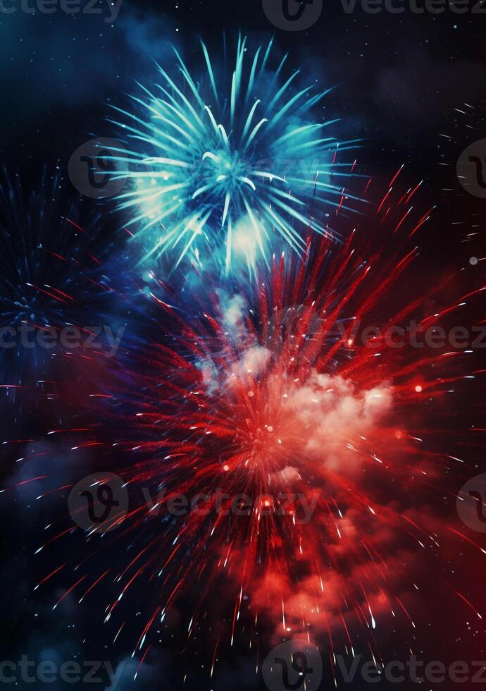 Blue, red, white, firework, Independence Day Abstract Poster background, copyspace. photo