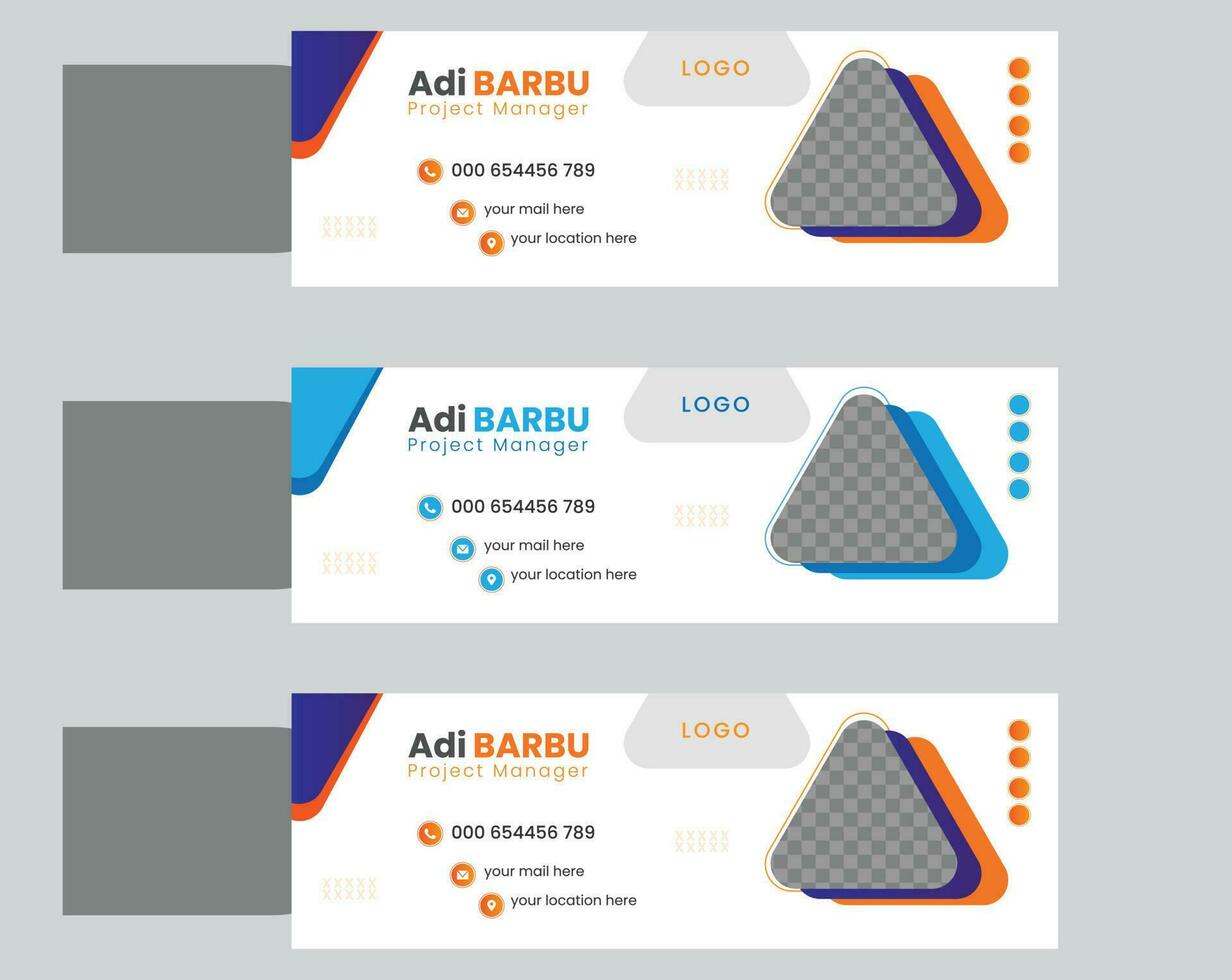 Modern Business Email signature design templates design vector with author photo place.Abstract Creative clean elegant Corporate Email signature. Free Vector
