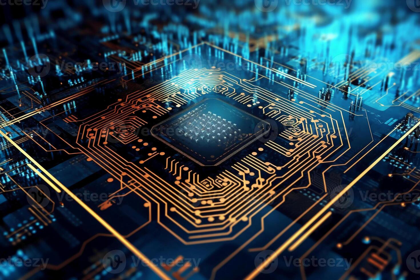 Digital technology circuit board as a futuristic and innovative background. photo