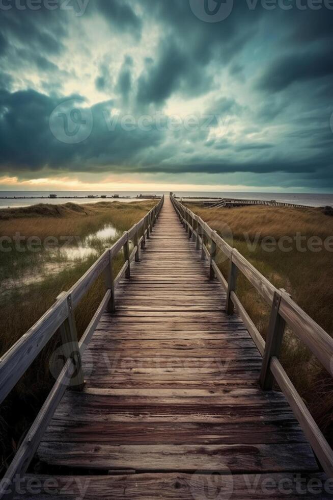 Boardwalk leading to the heaven, divine style, holy fantasy. photo