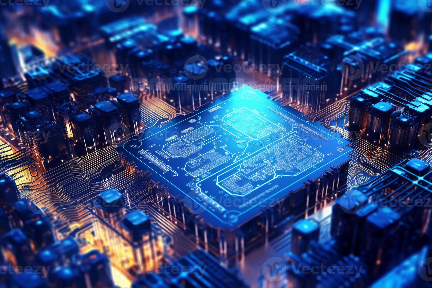 Digital technology circuit board as a futuristic and innovative background. photo