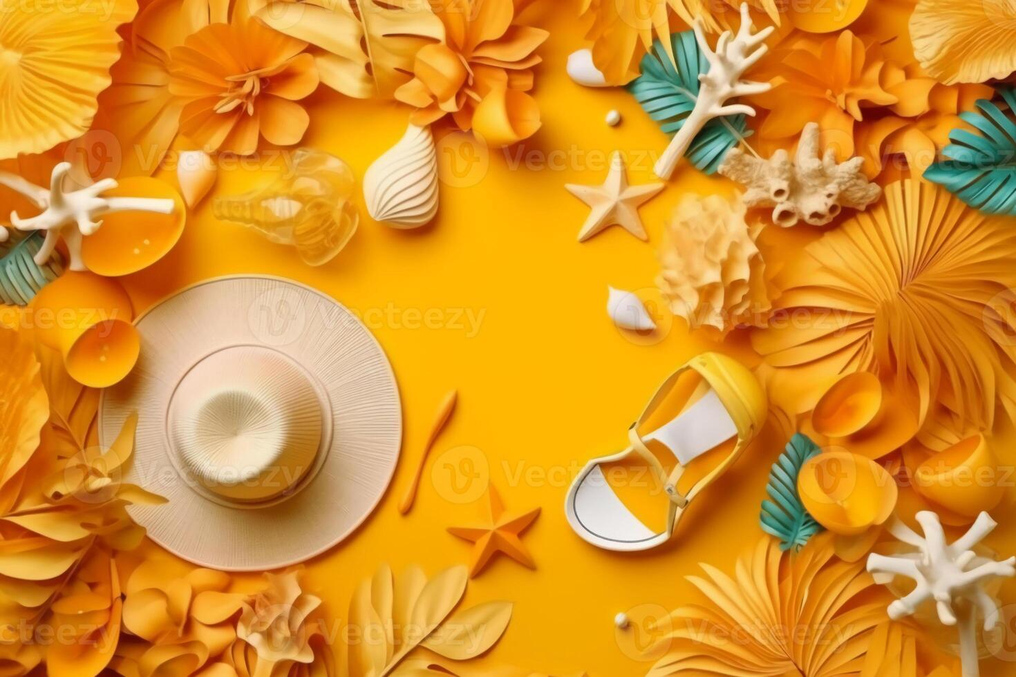 Yellow colored summer vacation, travel and summer holiday background. photo