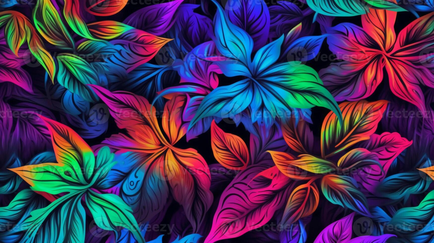 Jungle leaf pattern, hawaiian, hibiscus, neon bright colorful. photo