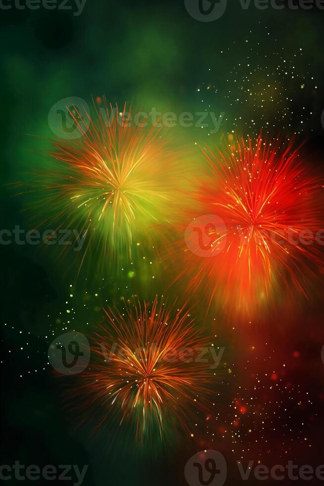 Green, red, yellow, firework, Independence Day Abstract Poster background, copyspace. photo