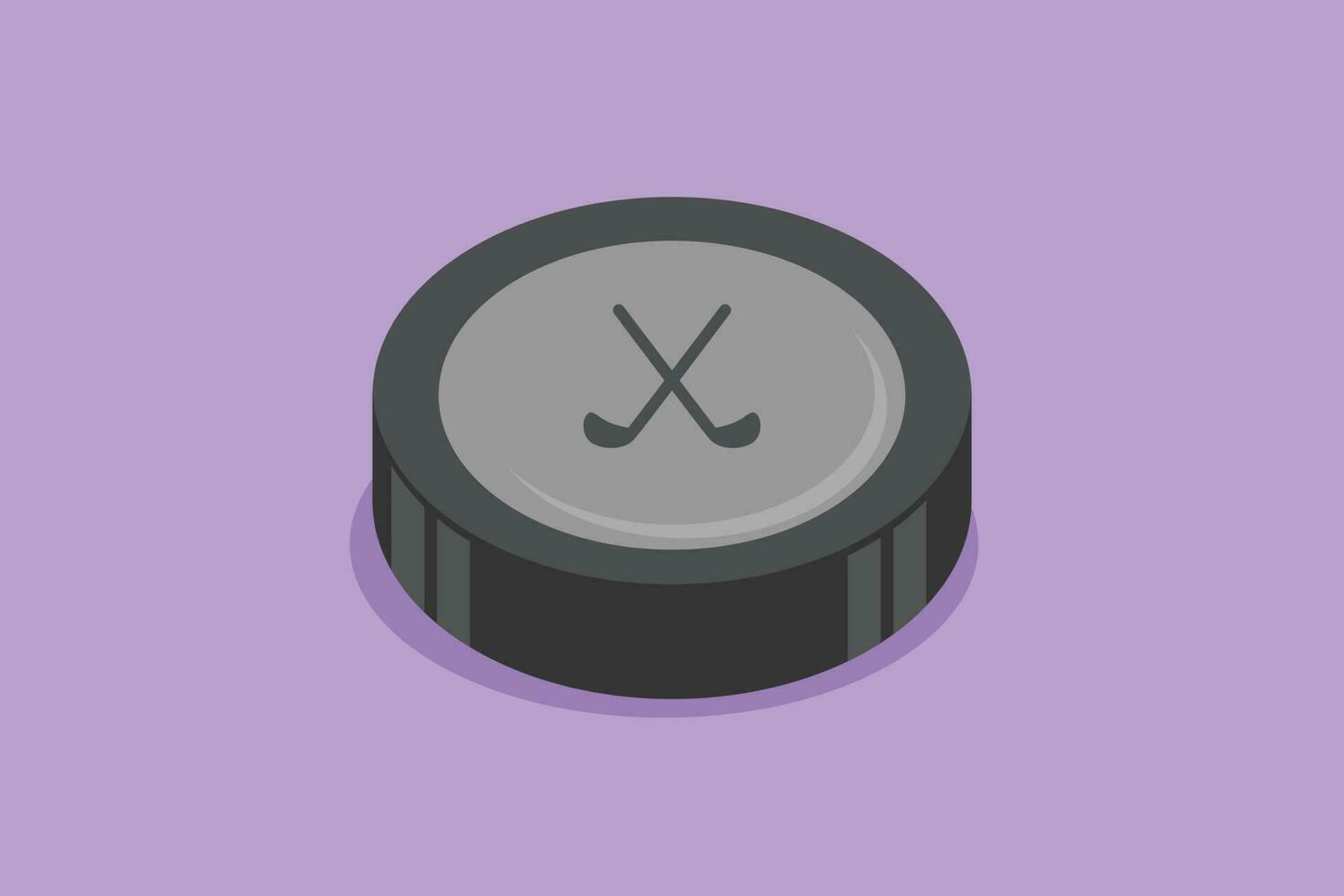 Character flat drawing closeup of ice hockey puck. Ice hockey American season competition and national tournament concept. Black ice hockey puck logo, label, symbol. Cartoon design vector illustration