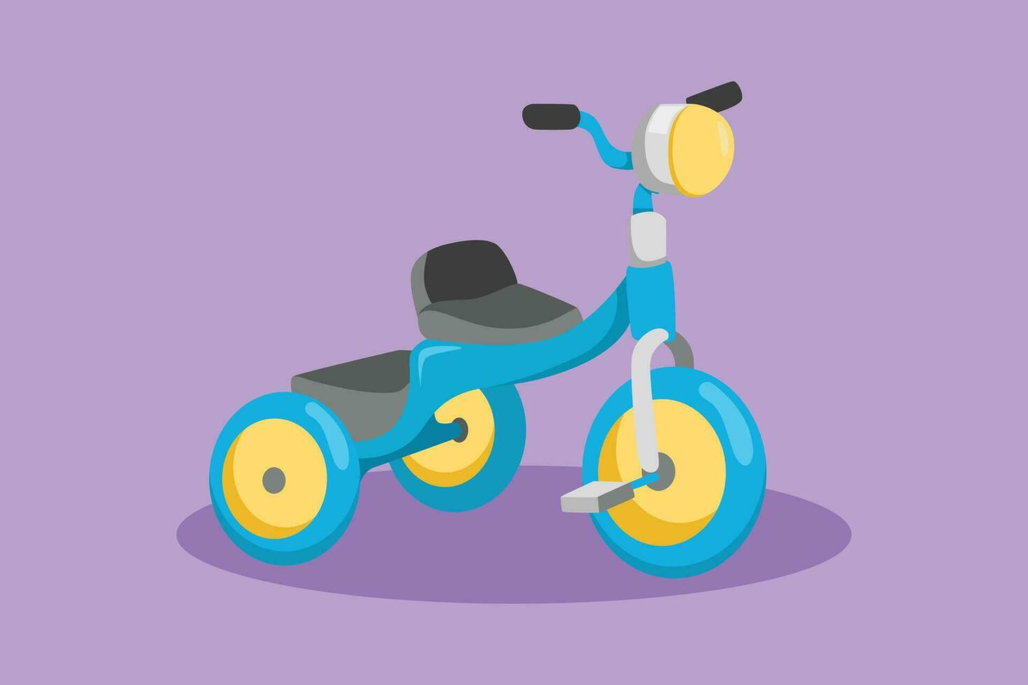 Graphic flat design drawing stylized kids tricycle logo, icon, symbol. Children tricycle transportation. Tricycle, children bicycle. Learning driving bicycle for kid. Cartoon style vector illustration