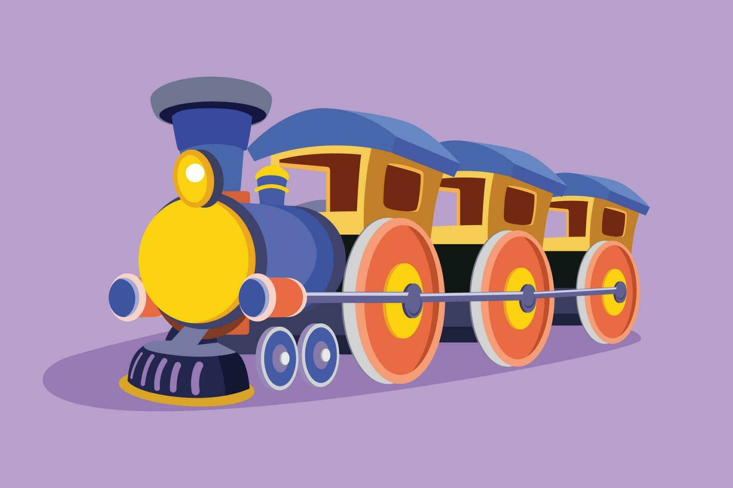 Character flat drawing cute toy train logo, label. Cute toy train and locomotive with railway carriage. Baby train toy. Passenger and cargo. Icon of children toys. Cartoon design vector illustration