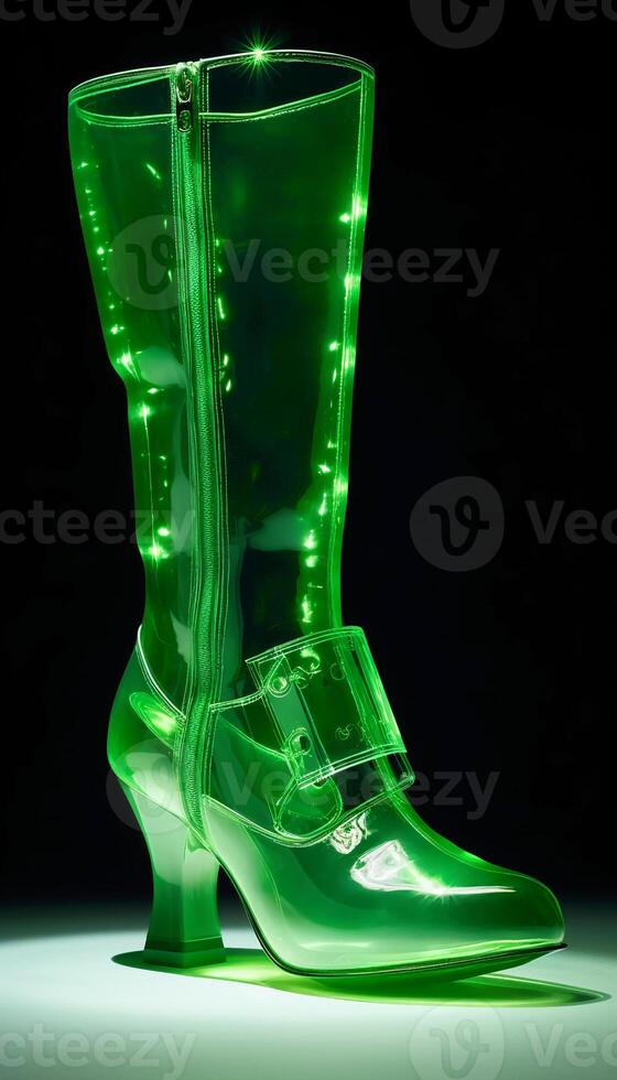 Uranium glass, boots, fashion black background. photo