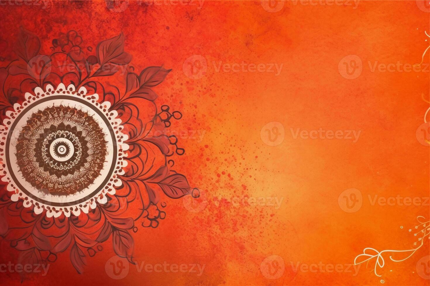 orange Pantone color background paper texture Rangoli pattern painting. photo