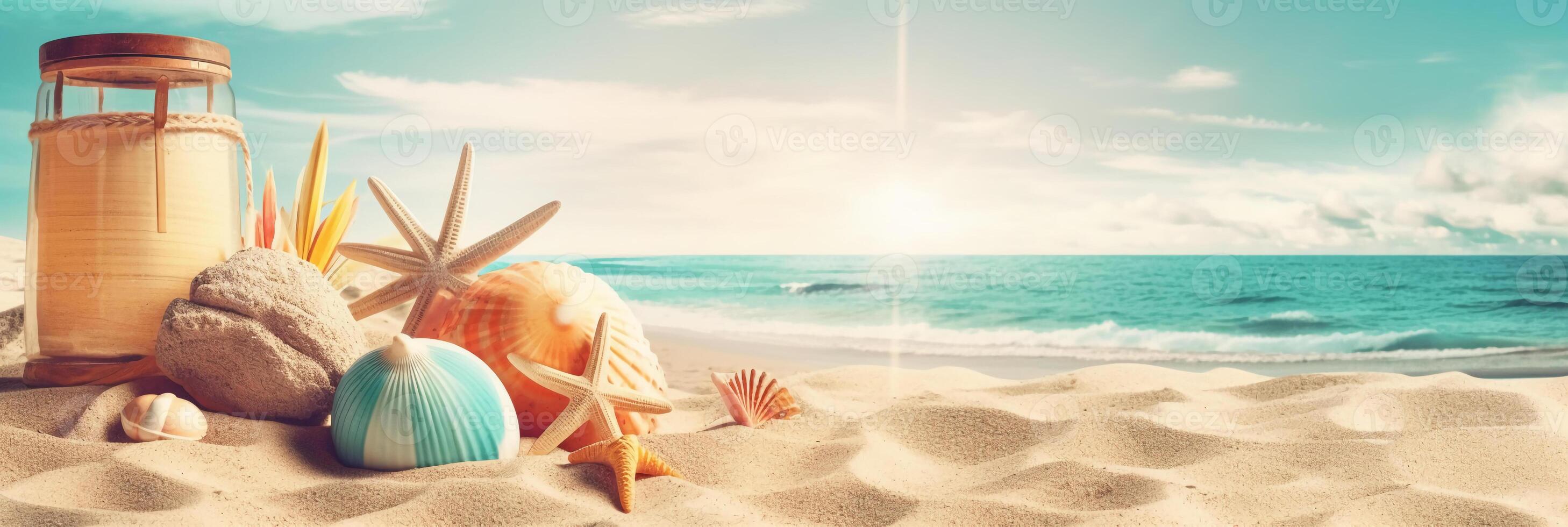 photo of beach holiday mockup background .