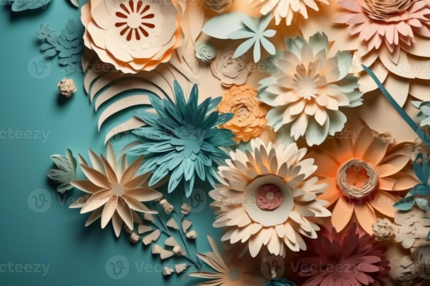 Seamless Paper Craft, layered art of flowers, copyspace. photo