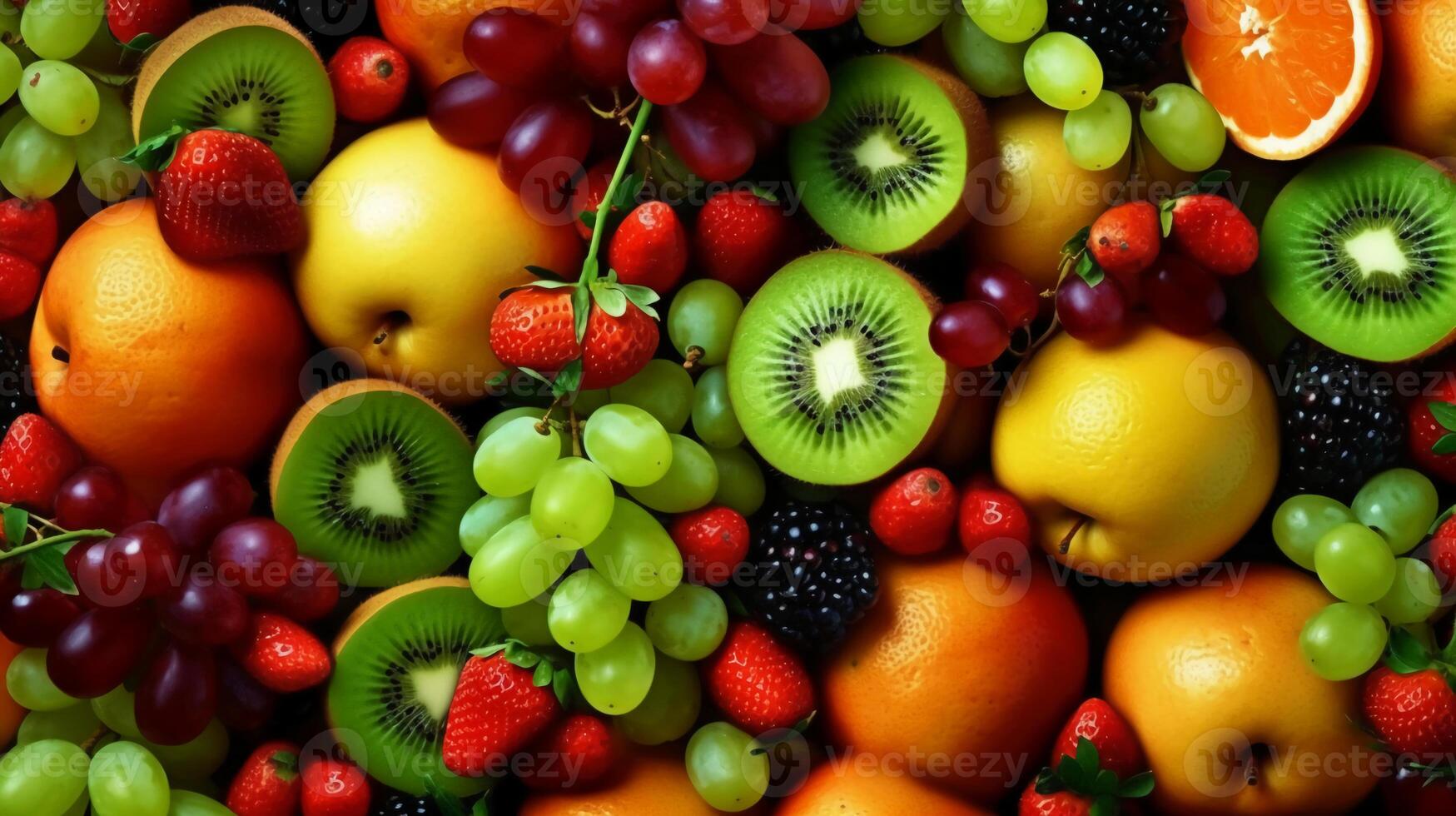 Juicy fruits top view background. photo