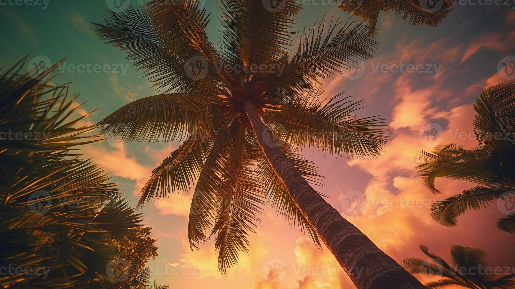 majestic palm tree with its lush green leaves gently swaying in the breeze. photo