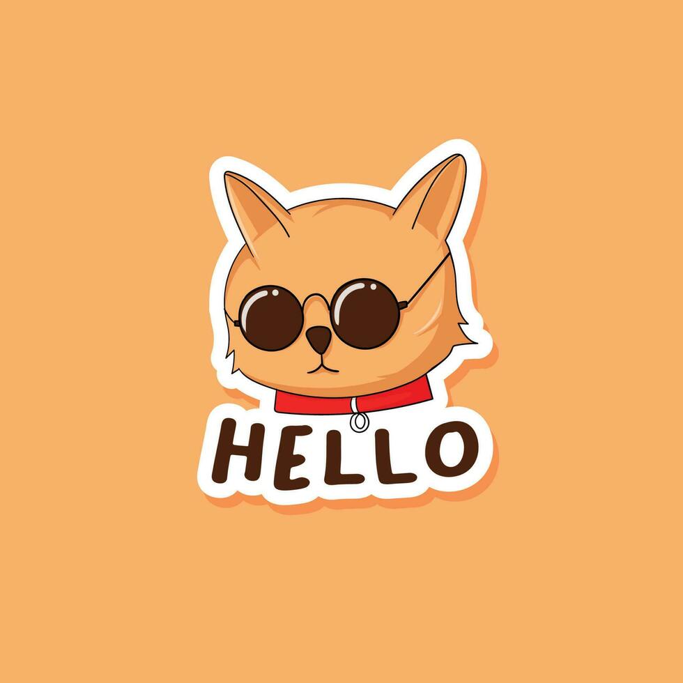 Colorful hand drawn cool cat stickers vector