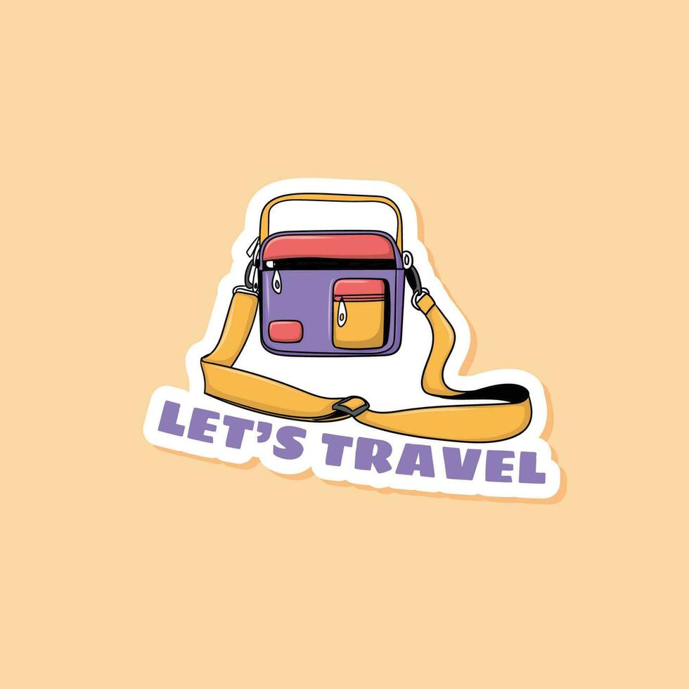 Colorful hand drawn let's travel stickers vector