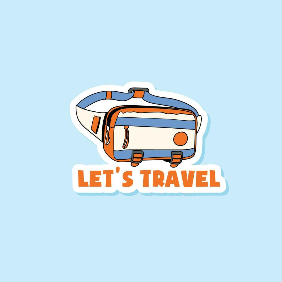 Colorful hand drawn let's travel stickers vector