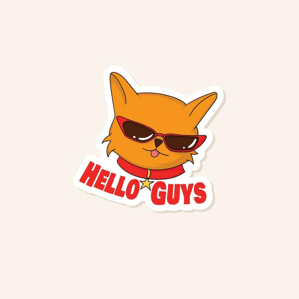 Colorful hand drawn cool cat stickers vector