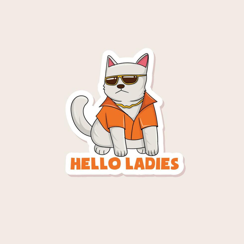 Colorful hand drawn cool cat stickers vector