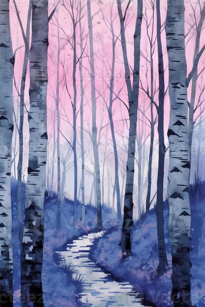 Birch trees in winter fine art print in the style. photo