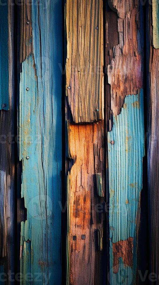 Colorful old wooden panels Abstract Weathered beauty. photo