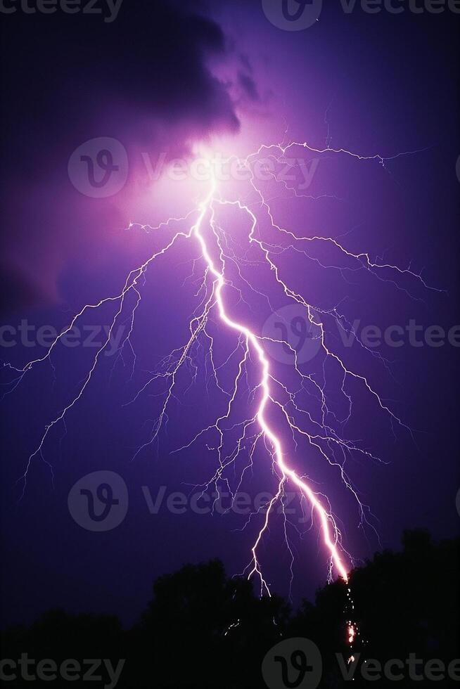 Realistic lightning in dark sky. photo