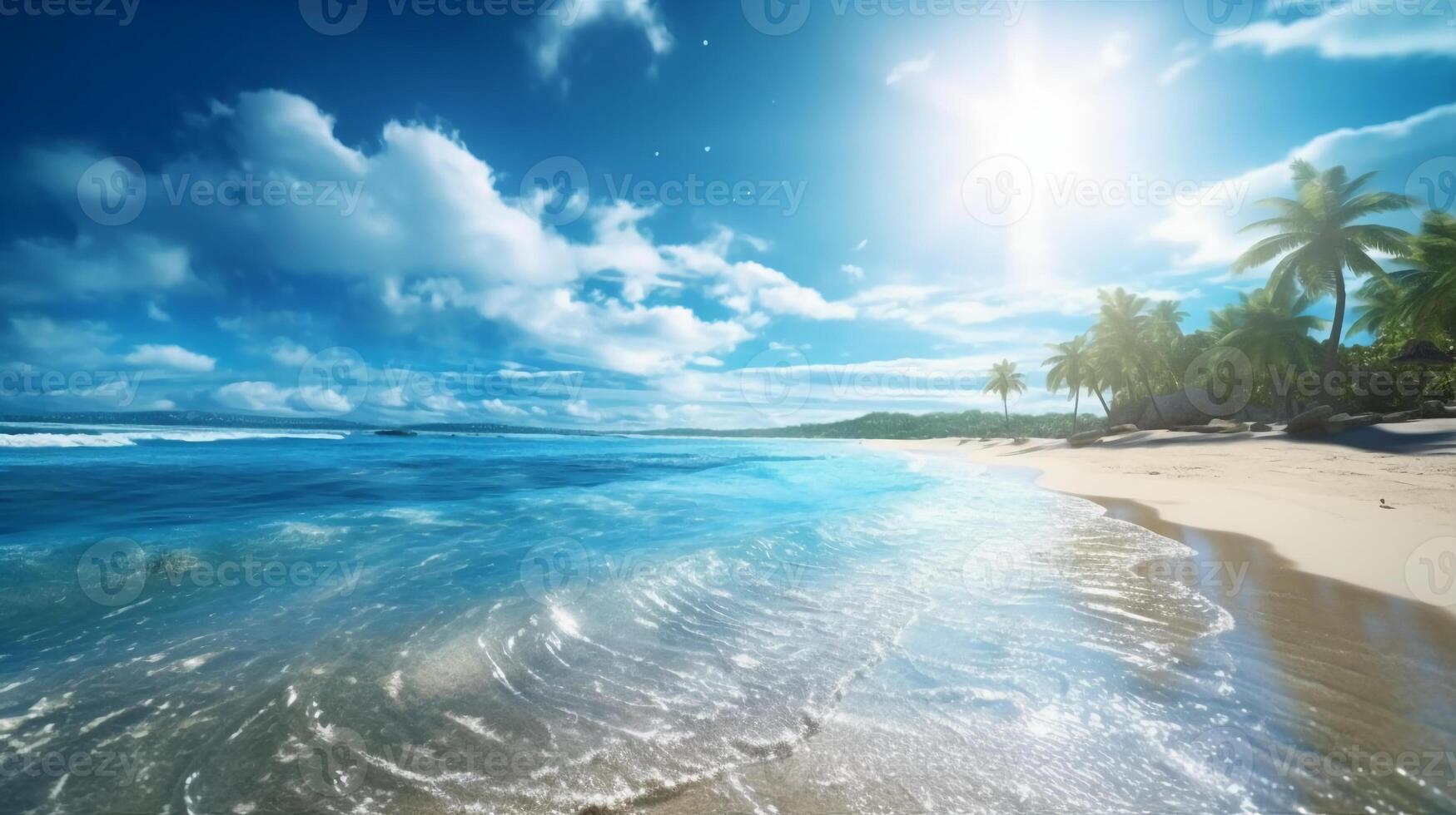 A beautiful beach with crystal blue water and white sand. photo