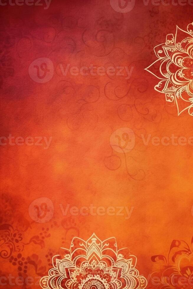 orange Pantone color background paper texture Rangoli pattern painting. photo