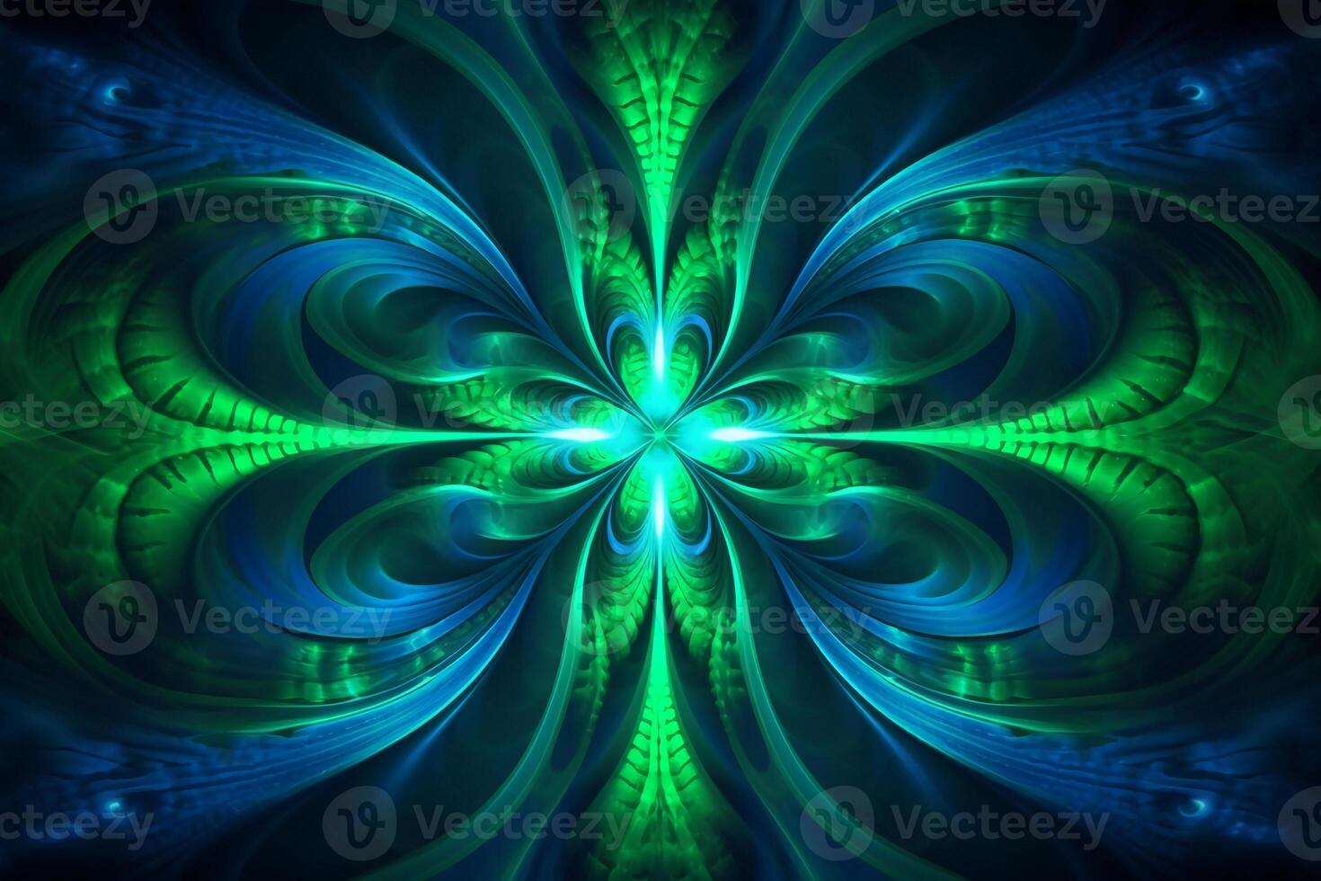 Lazer light fractals, royal blue and green. photo