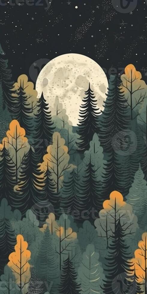Night forest pattern, minimal, graphic poster design. photo