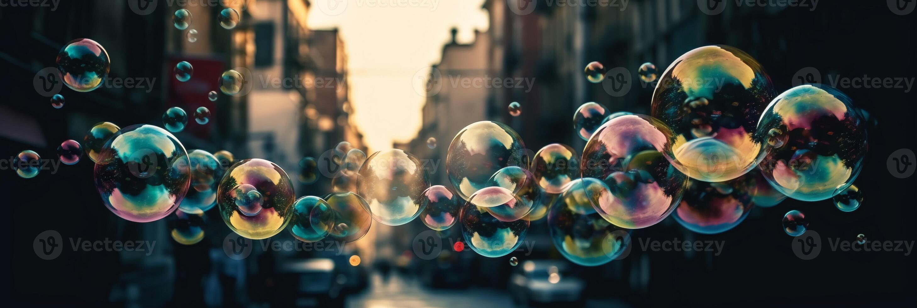 Giant bubbles blurred background. photo