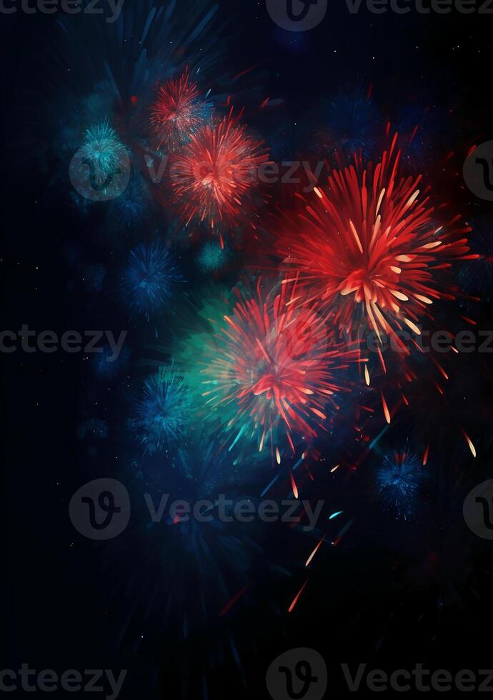 Blue, red, white, firework, Independence Day Abstract Poster background, copyspace. photo
