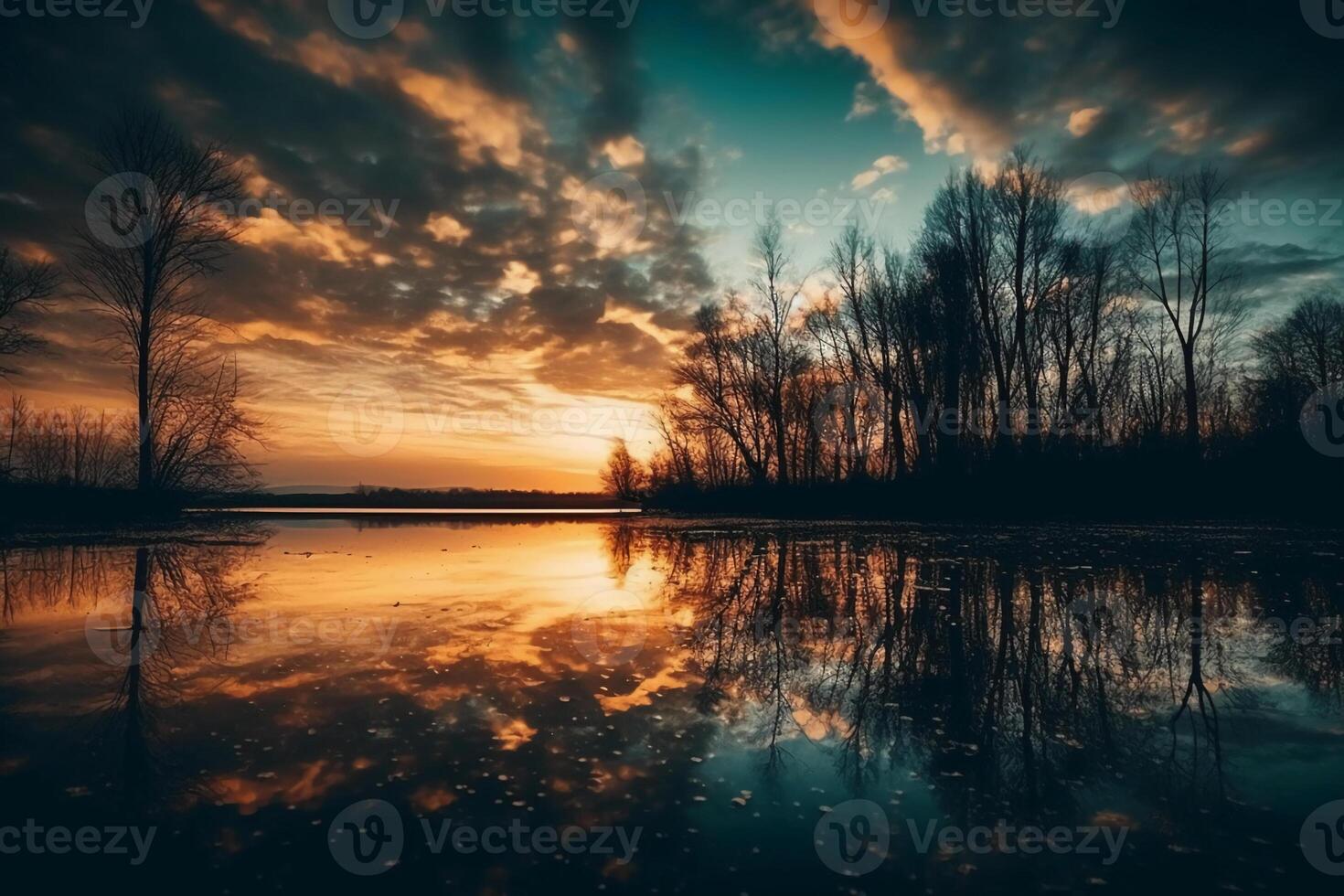 A scene in which the entire sky is reflected in the water. photo