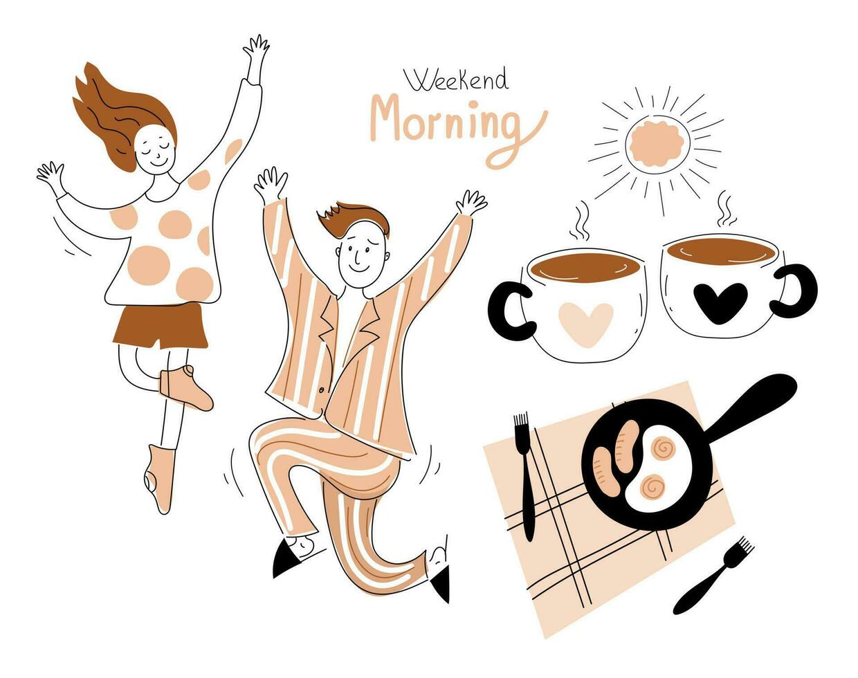 weekend morning. Vector doodle illustration.