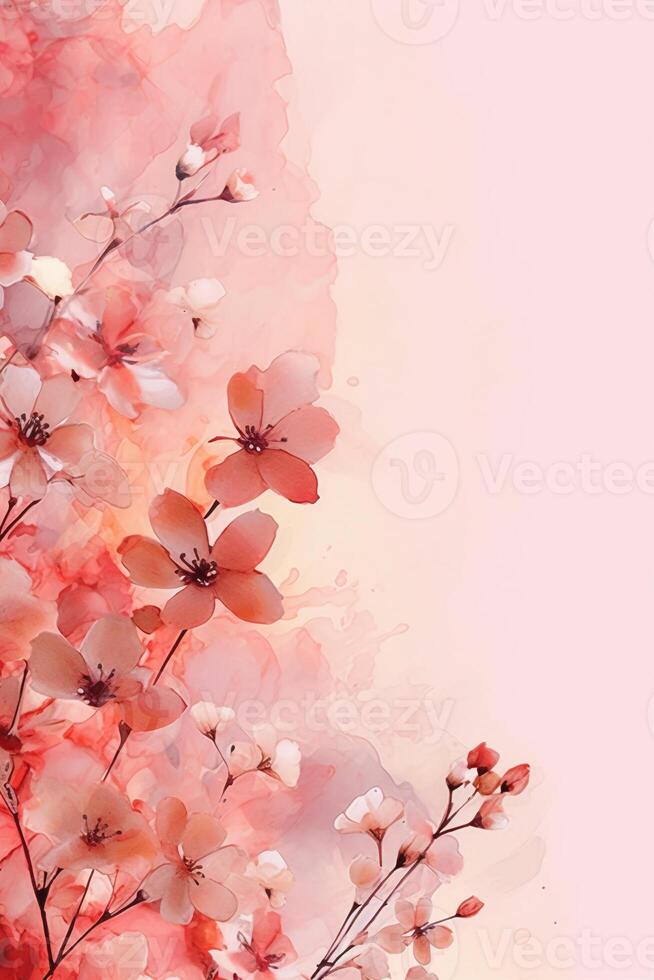 light pink background paper texture tiny petal flower painting in watercolor style. AI generative photo