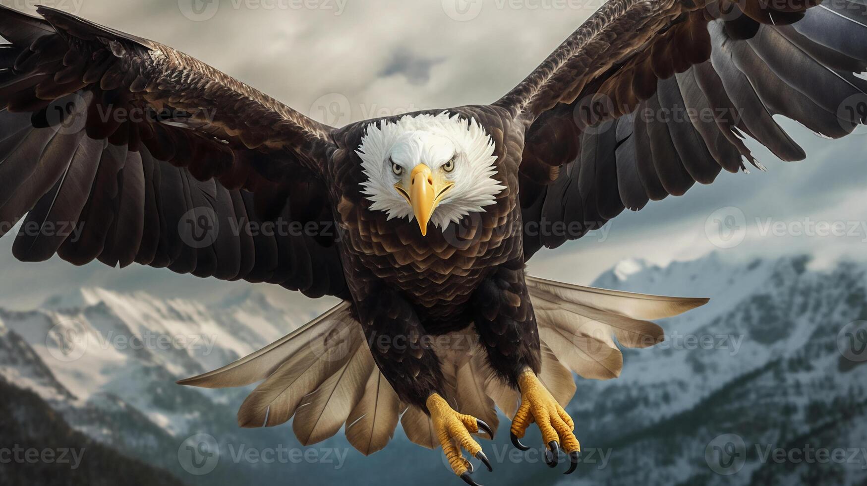 Photorealistic image of a majestic eagle soaring in the sky. photo