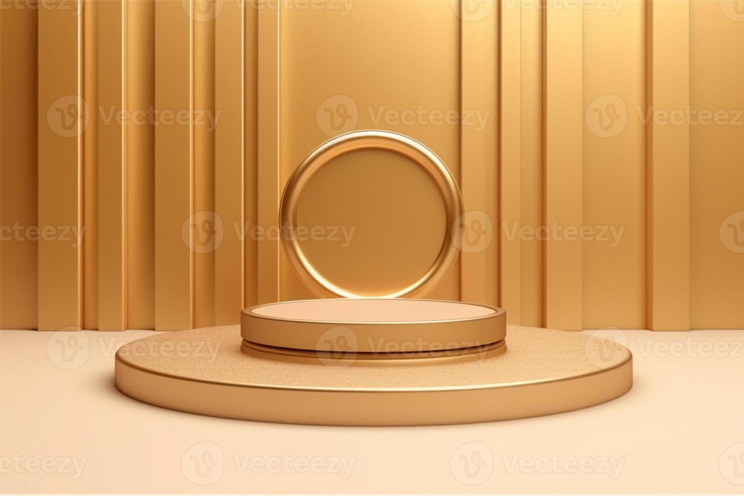 luxury gold background presentation product display podium stand or empty advertising pedestal showcase stage and golden wall studio scene on fashion backdrop with blank platform. photo