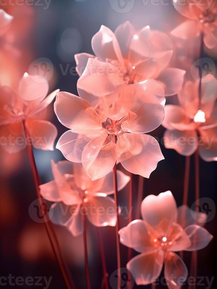 Close up photo of transparent flowers transparent light.