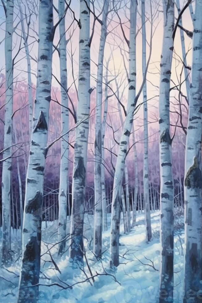 Birch trees in winter fine art print in the style. photo