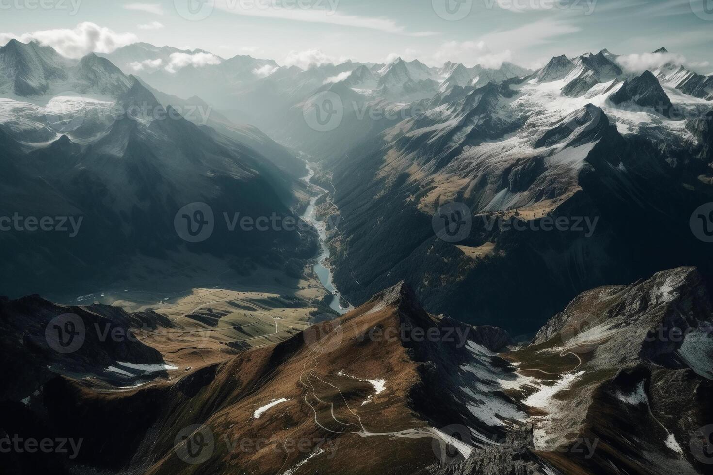 Aerial shot of beautiful Swiss Alps. photo