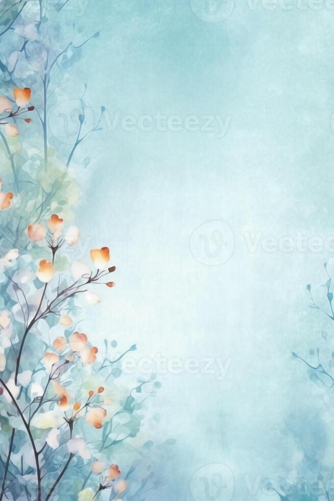 light blue background paper texture tiny petal flower painting in watercolor style. photo