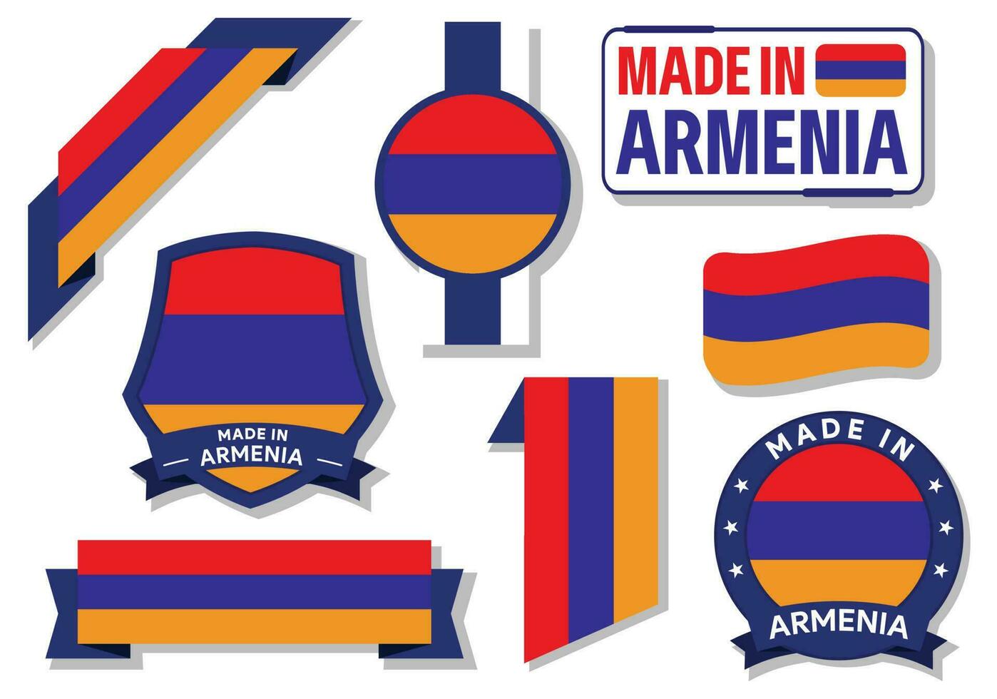 Collection of made in Armenia badges labels Armenia flags in ribbon vector illustration