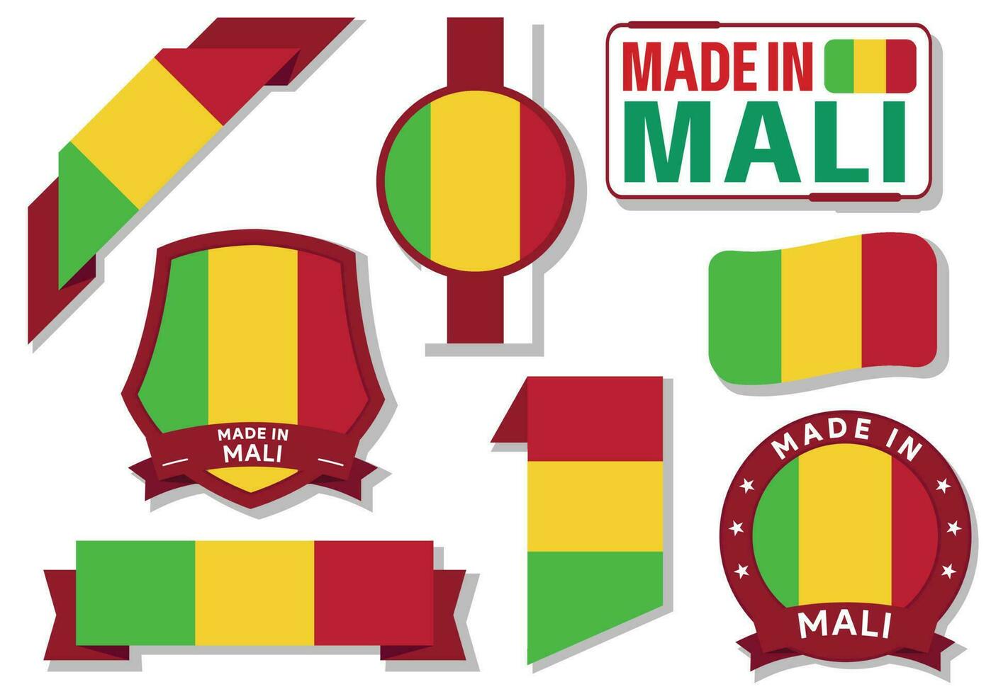 colección de hecho en mali insignias etiquetas mali banderas en cinta vector ilustración