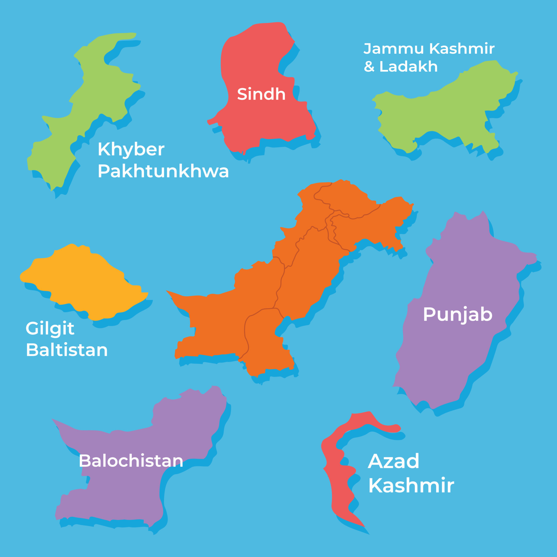Vector pakistan map design with seperate states 24175186 Vector Art at Vecteezy