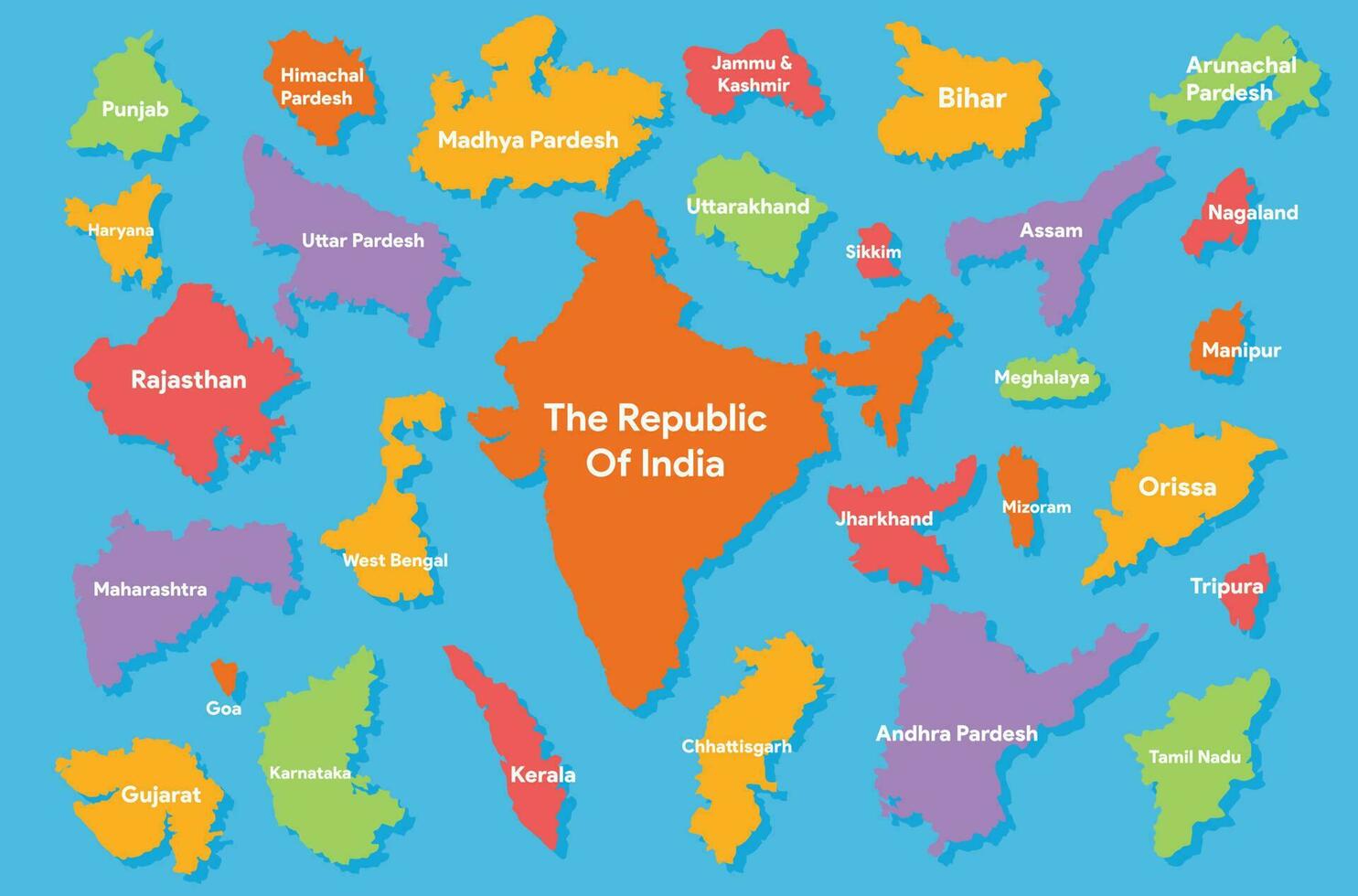 India vector map design with separate states
