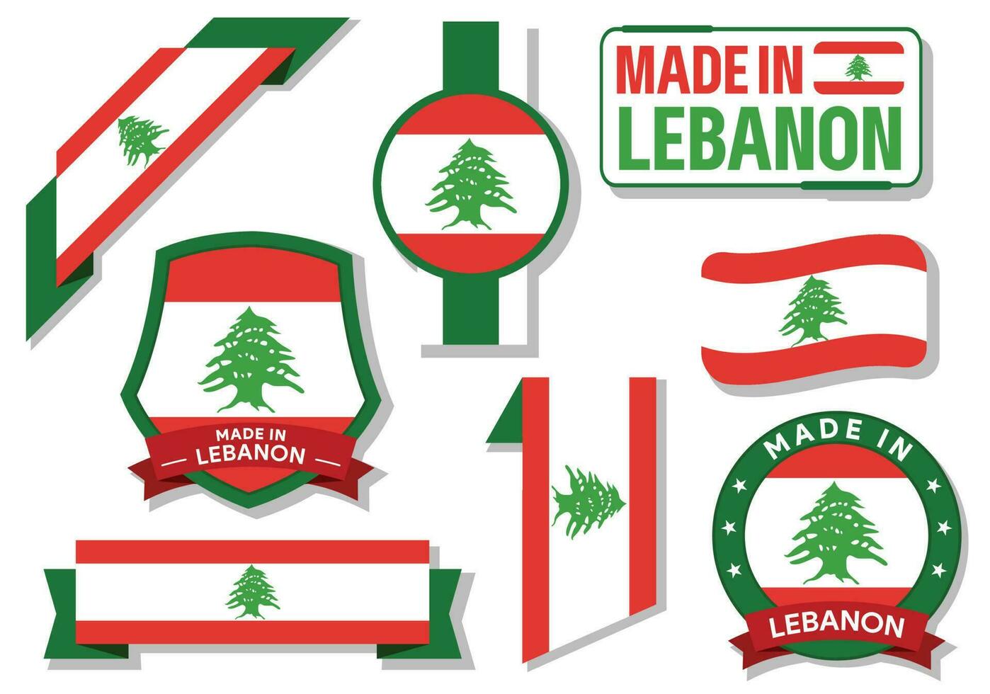 Collection of made in Lebanon badges labels Lebanon flags in ribbon vector illustration Free Vector