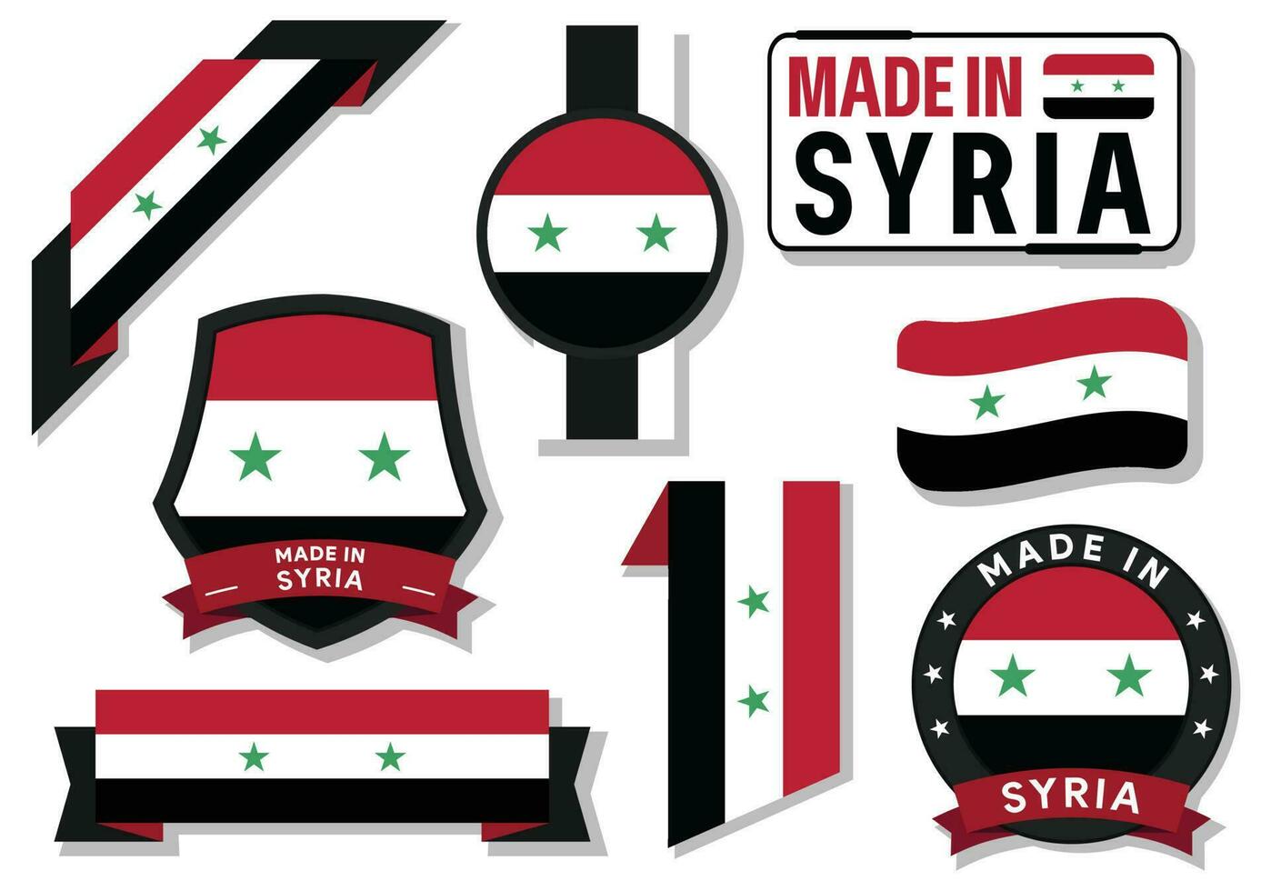 Collection of made in Syria badges labels Syria flags in ribbon vector illustration