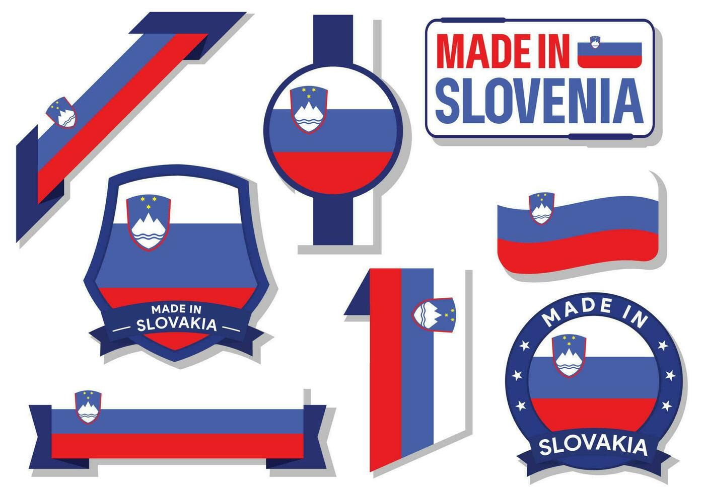 Collection of made in Slovenia badges labels Slovenia flags in ribbon vector illustration Free Vector