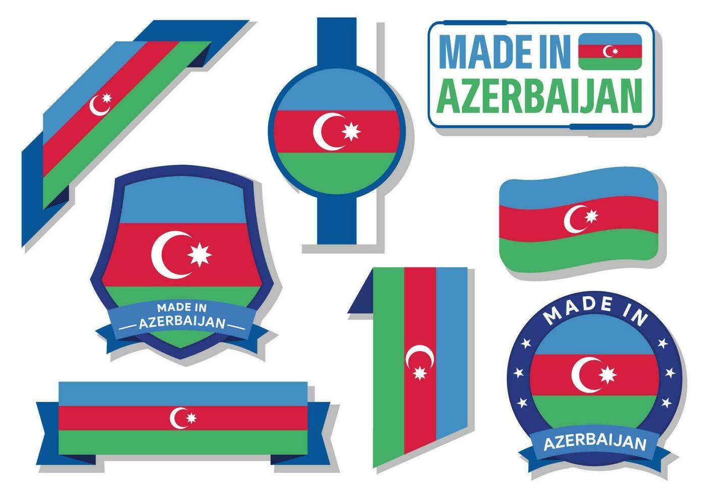 colección de hecho en azerbaiyán insignias etiquetas azerbaiyán banderas en cinta vector ilustración