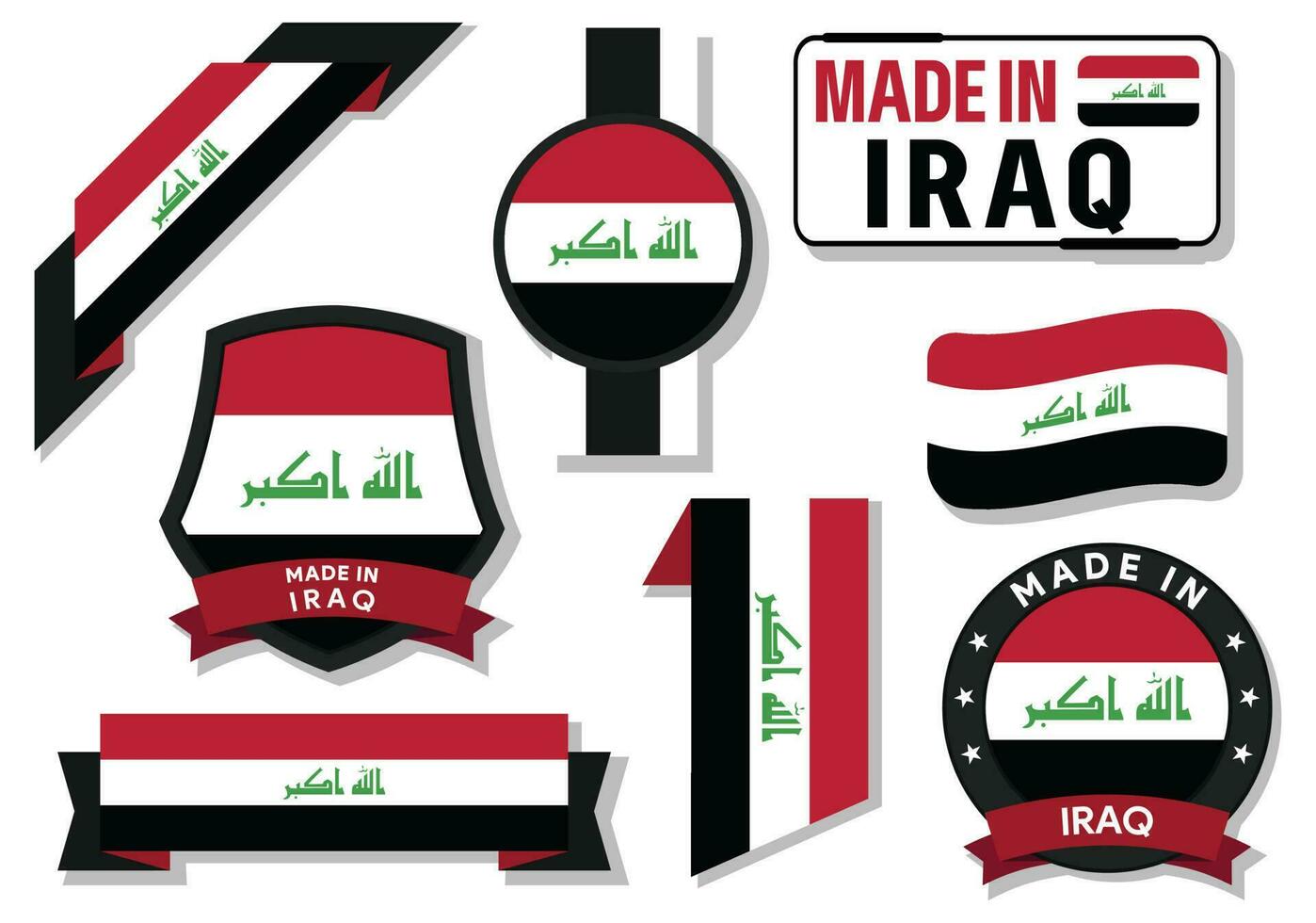 Collection of made in Iraq badges labels Iraq flags in ribbon vector illustration