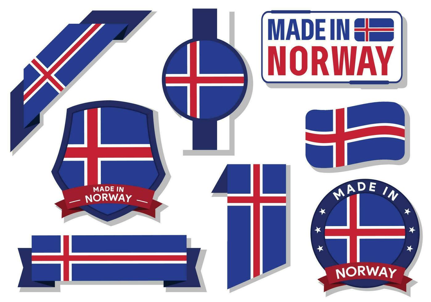 Collection of made in Norway badges labels Norway flags in ribbon vector illustration Free Vector